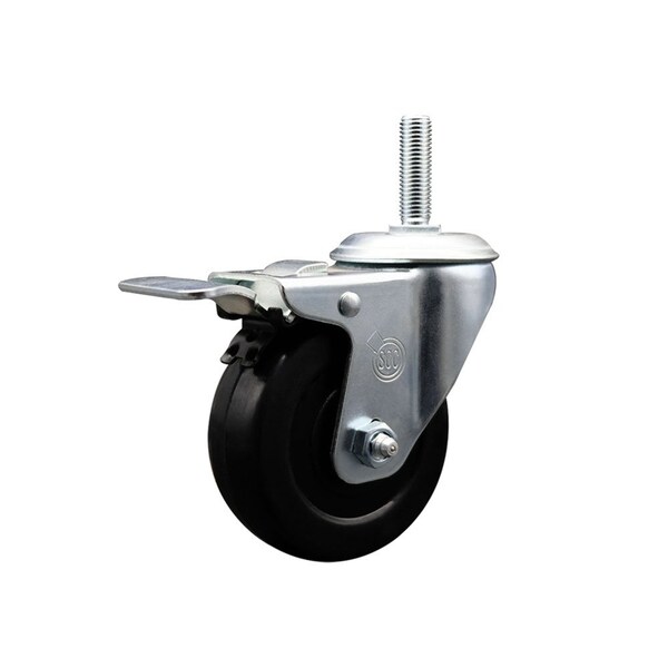 4 Inch Hard Rubber Wheel Swivel 34 Inch Threaded Stem Caster Total Lock Brake SCC